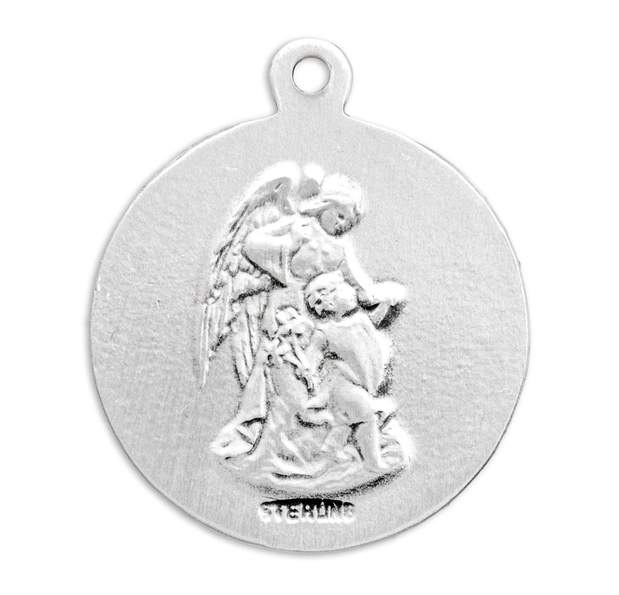 Saint Michael the Archangel Slaying Demon Round Sterling Silver Medal Pendant with Chain
