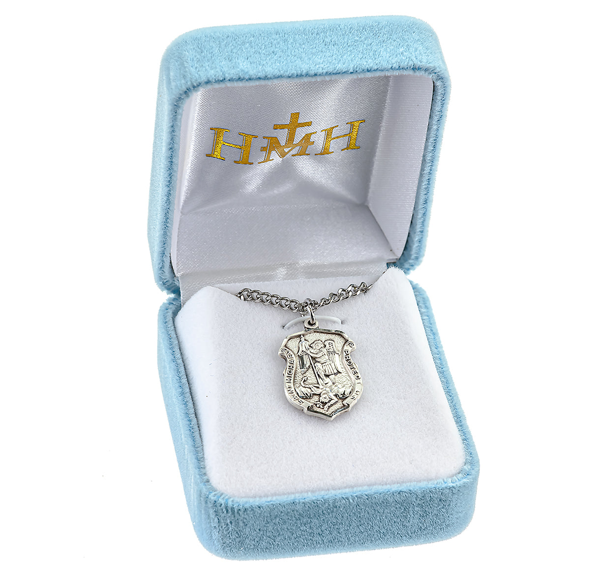 Saint Michael the Archangel Slaying Demon Sterling Silver Badge Medal Pendant with Chain
