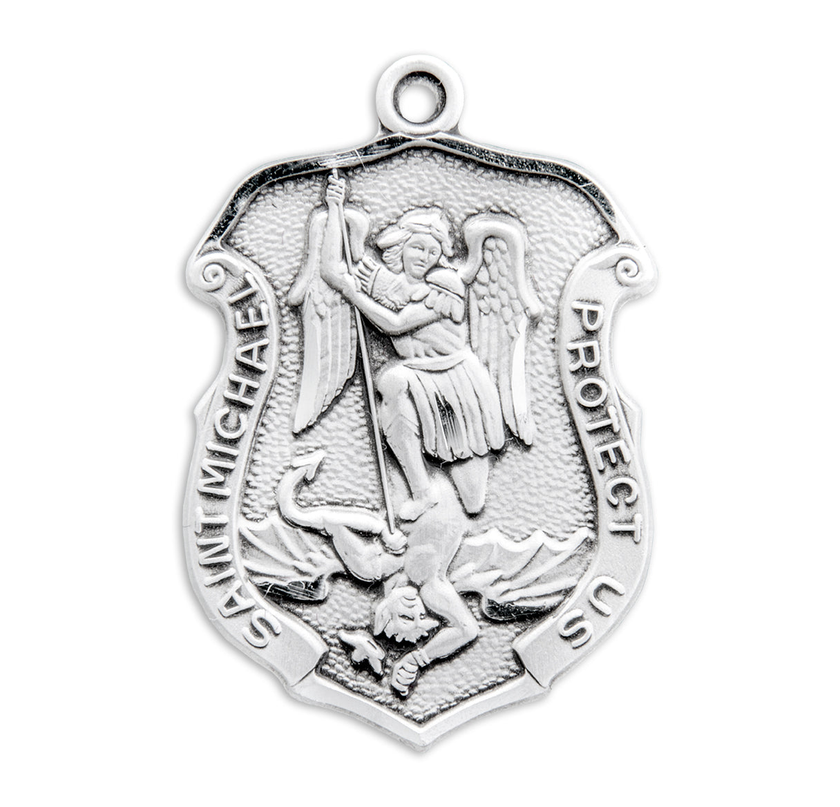 Saint Michael the Archangel Slaying Demon Sterling Silver Badge Medal Pendant with Chain