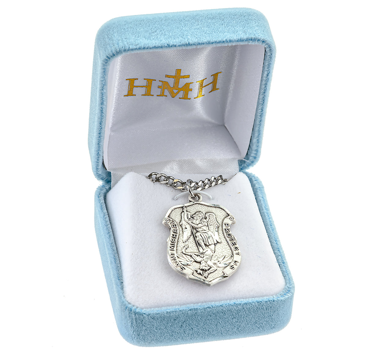 Saint Michael the Archangel Slaying Demon Sterling Silver Badge Medal Pendant with Chain