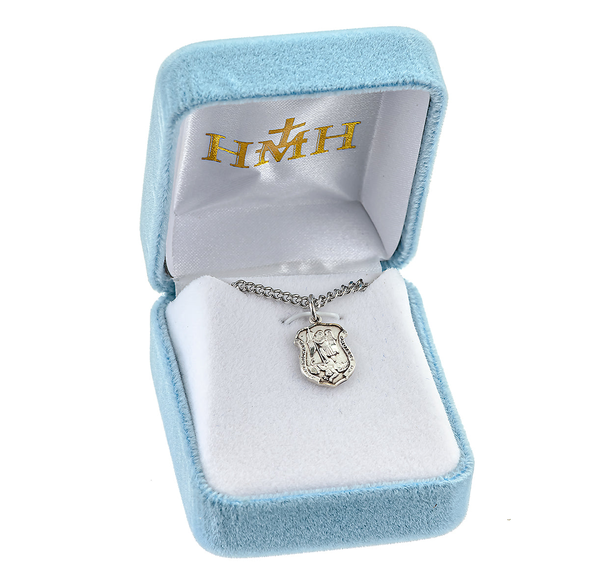 Saint Michael the Archangel Slaying Demon Sterling Silver Badge Medal Pendant with Chain