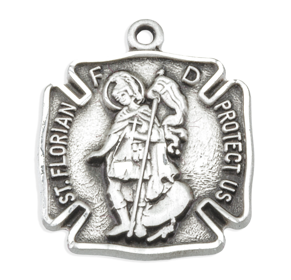 Saint Florian Sterling Silver Firefighters Medal Pendant with Chain