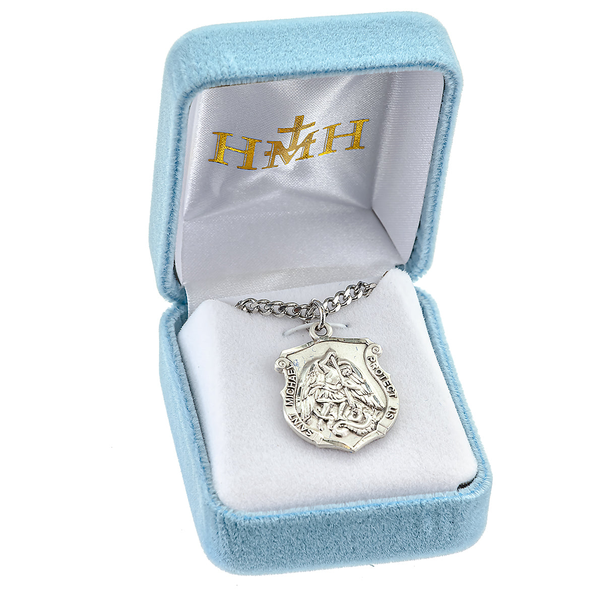 Saint Michael the Archangel Slaying Demon Sterling Silver Badge Medal Pendant with Chain