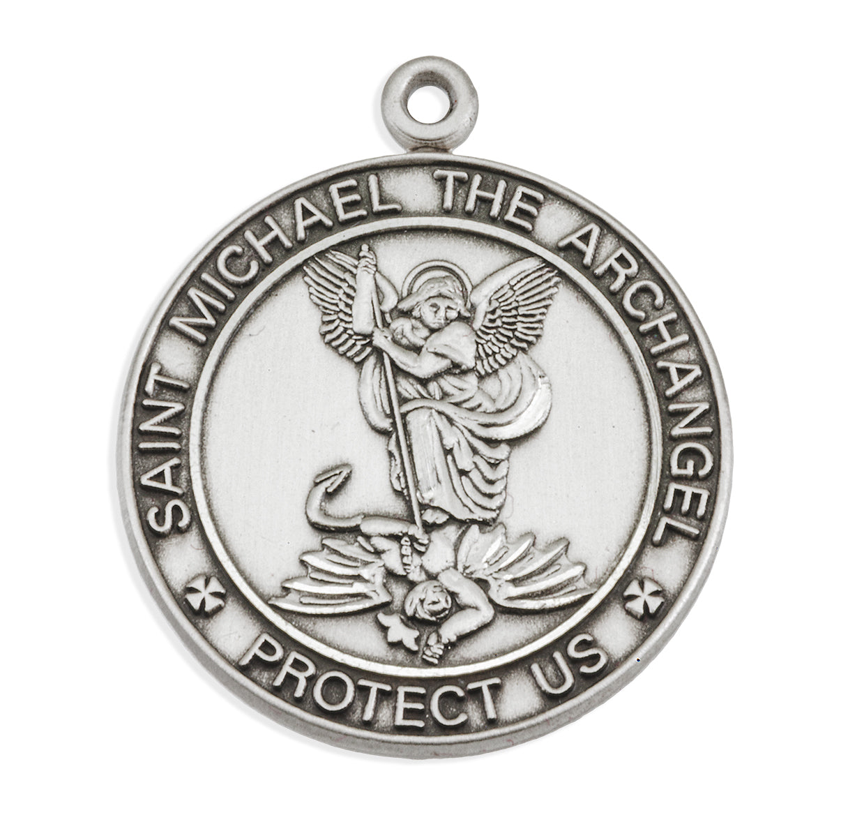Sterling Silver Large St. Michael Medal Pendant with Chain