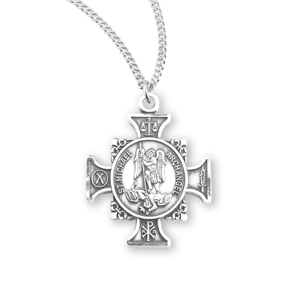 Saint Michael the Archangel Slaying Demon Sterling Silver Maltese Cross