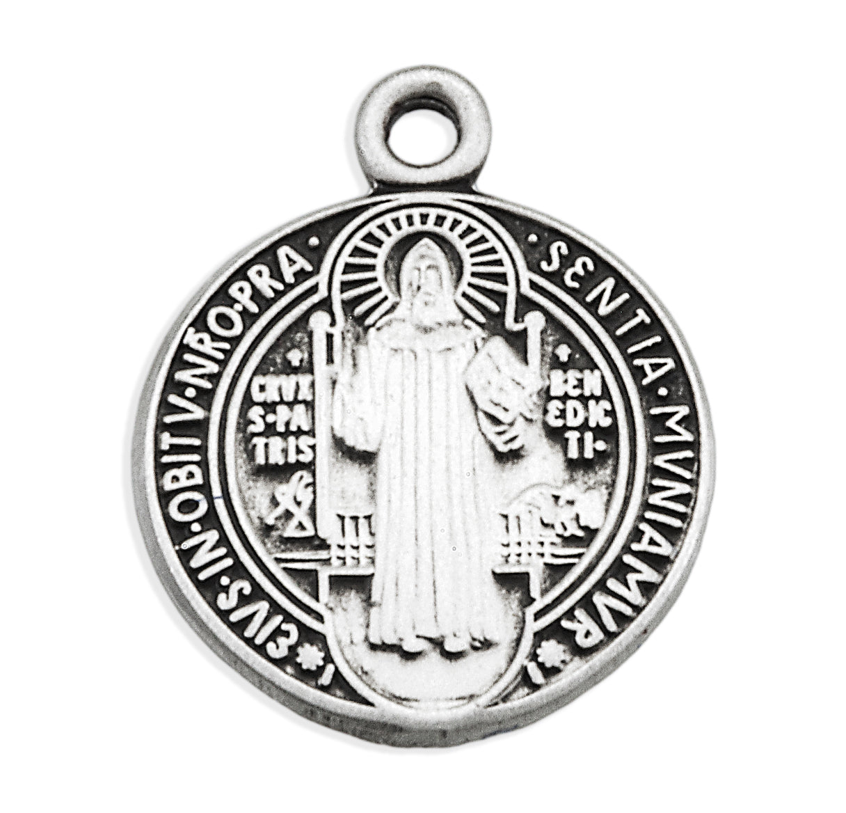 Saint Benedict Protection Round Jubilee Sterling Silver Medal Pendant with Chain