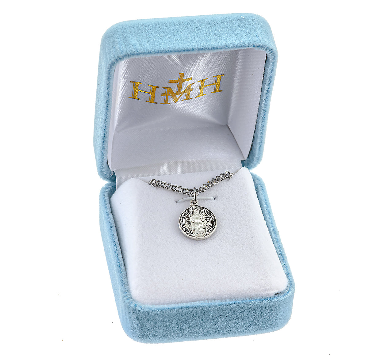 Saint Benedict Protection Round Jubilee Sterling Silver Medal Pendant with Chain