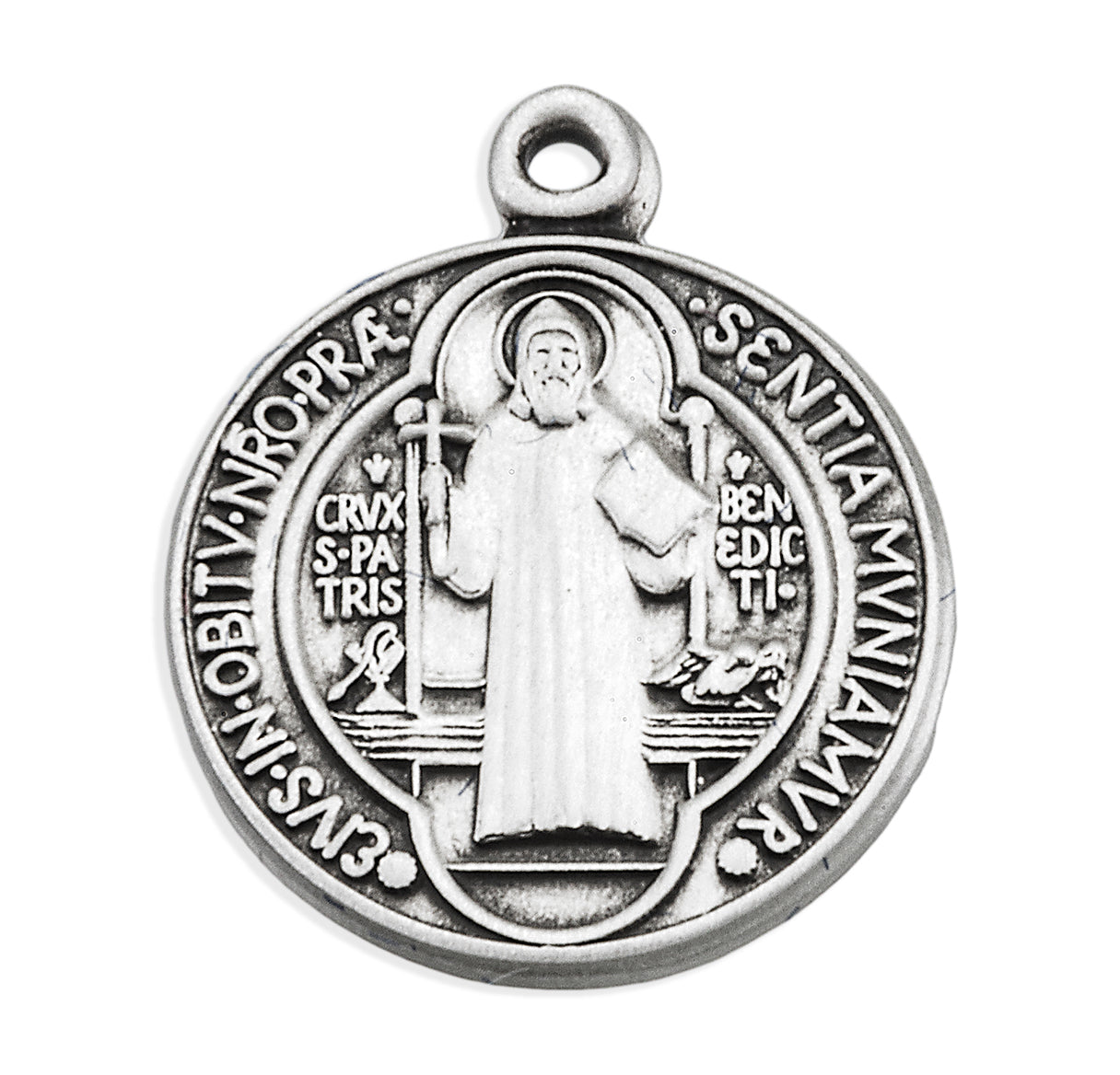 Saint Benedict Protection Round Sterling Silver Medal Pendant with Chain