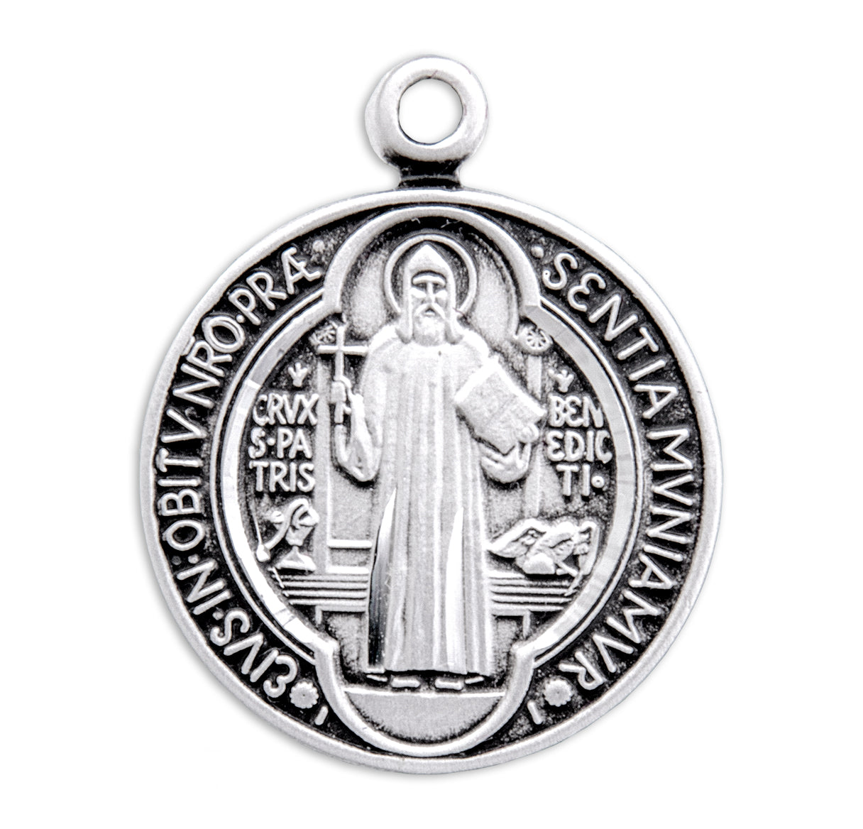 Saint Benedict Protection Round Jubilee Sterling Silver Medal Pendant with Chain