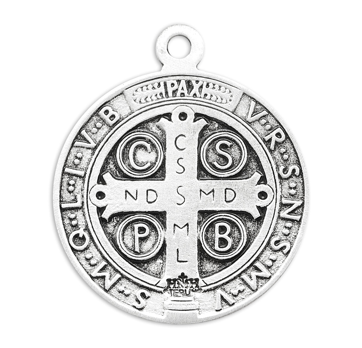 Saint Benedict Protection Round Sterling Silver Medal Pendant with Chain