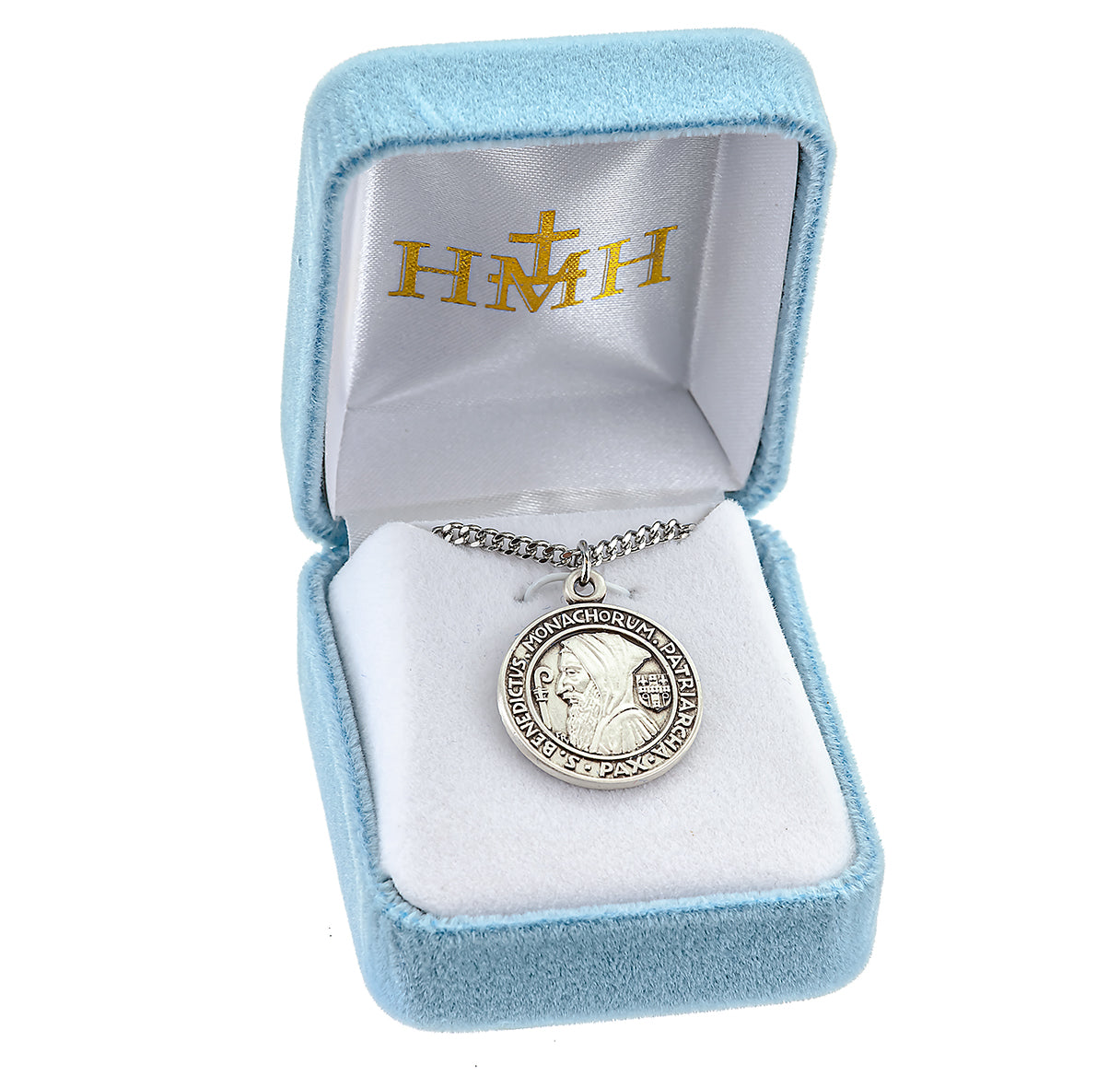 Saint Benedict Protection Round Jubilee Sterling Silver Medal Pendant with Chain