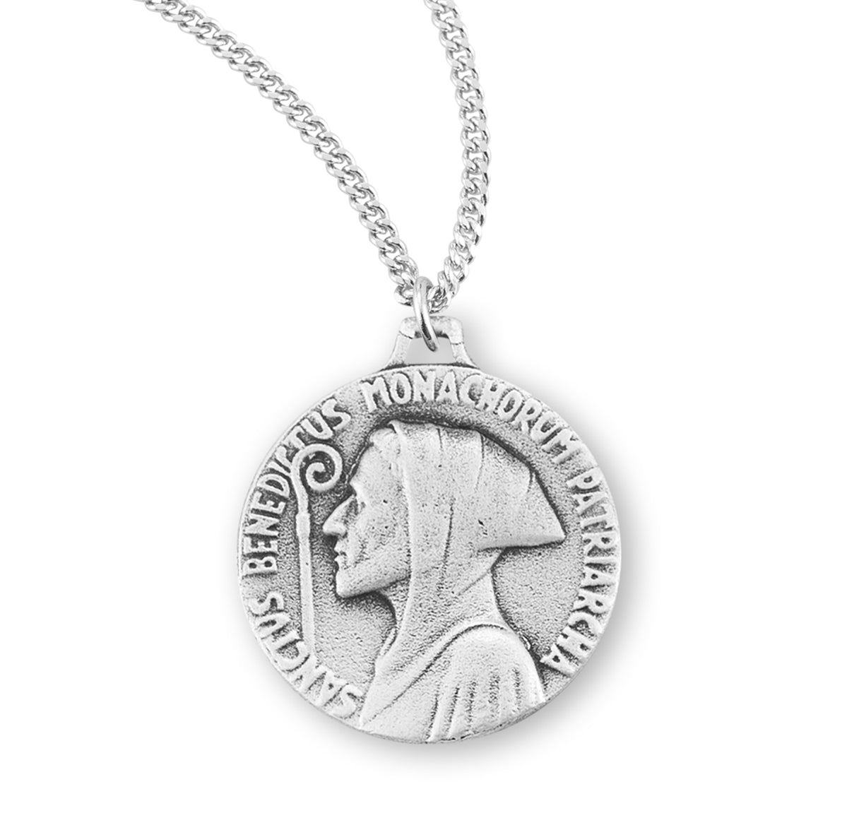 Saint Benedict Protection Sterling Silver Medal Pendant with Chain