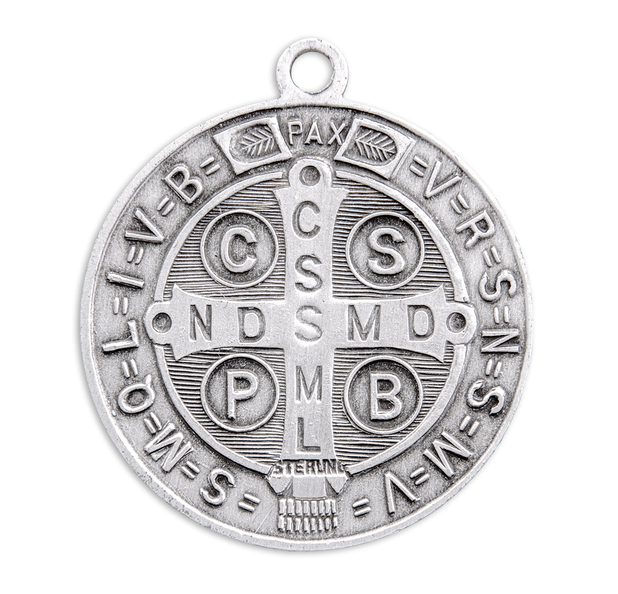 Saint Benedict Protection Round Jubilee Sterling Silver Medal Pendant with Chain