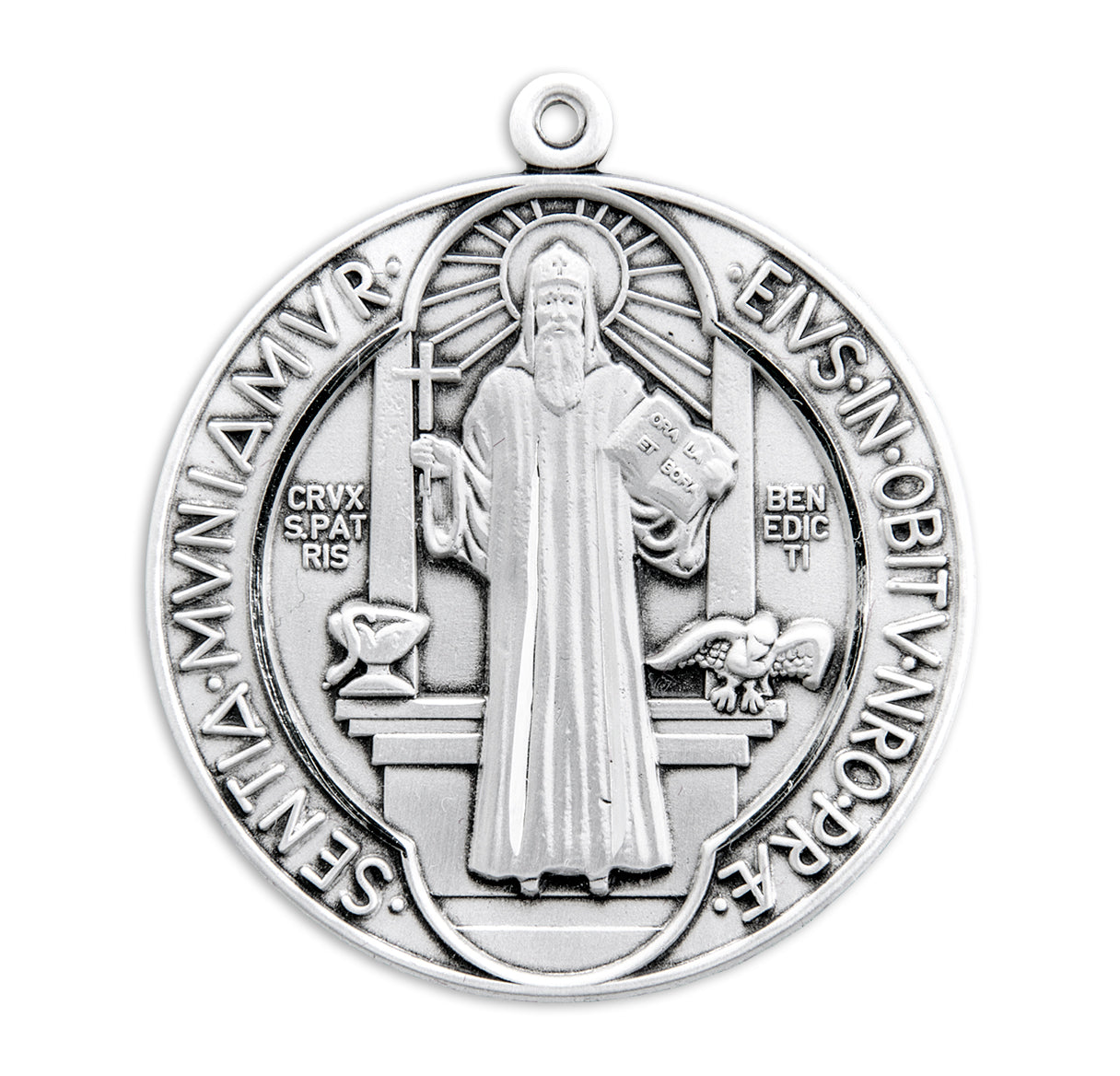 Saint Benedict Protection Round Jubilee Sterling Silver Medal Pendant with Chain