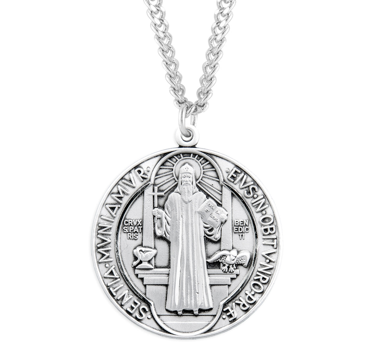 Saint Benedict Protection Round Jubilee Sterling Silver Medal Pendant