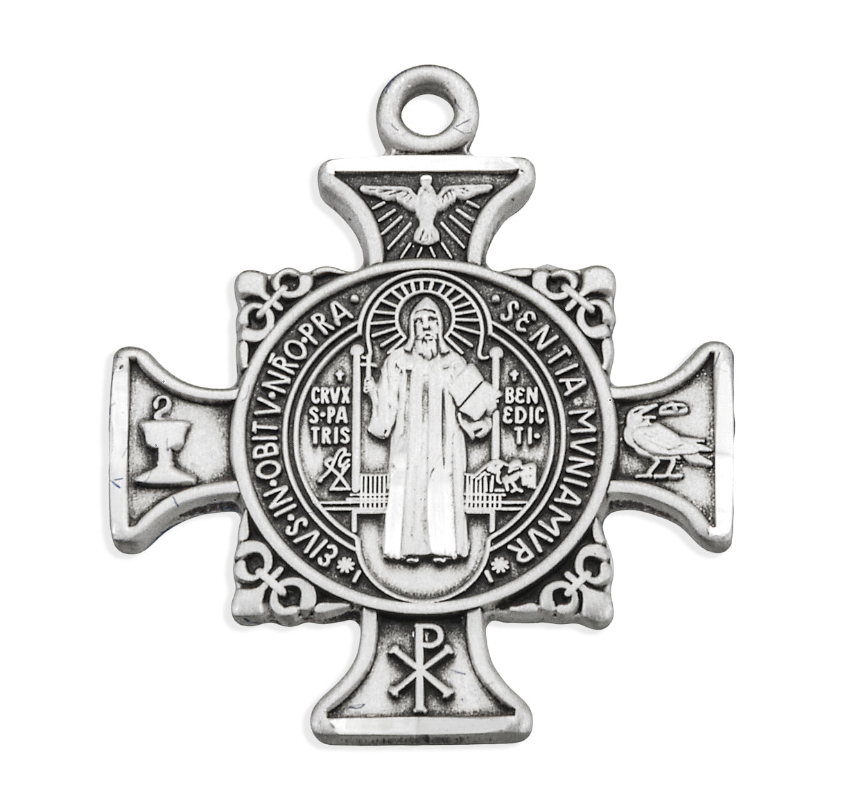 Sterling Silver Maltese Benedictine Medal Pendant with Chain