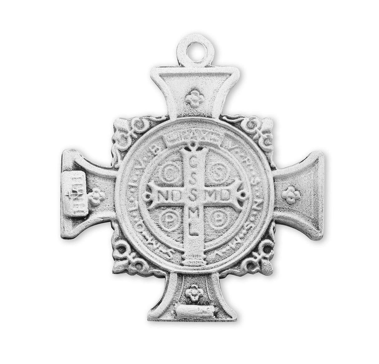 Saint Benedict Protection Bust-Cross Sterling Silver Medal Pendant with Chain