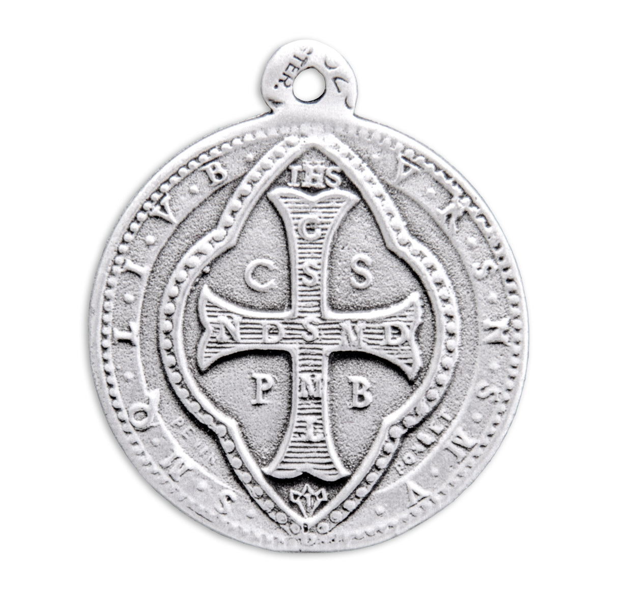 Saint Benedict Protection Round Sterling Silver Medal Pendant with Chain