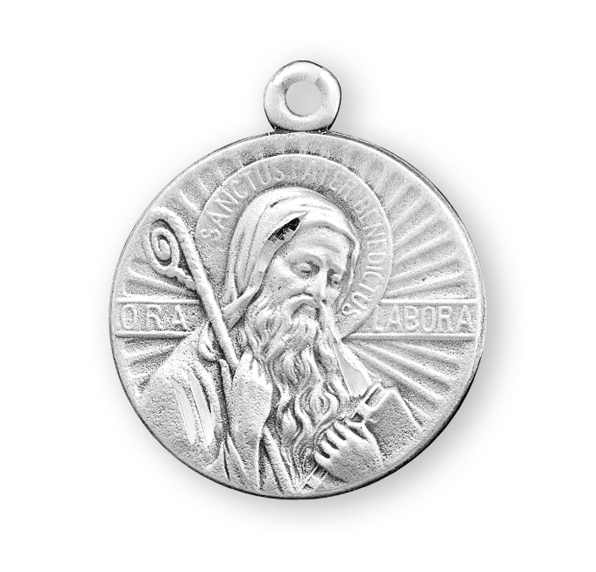 Saint Benedict Protection Round Sterling Silver Medal Pendant with Chain