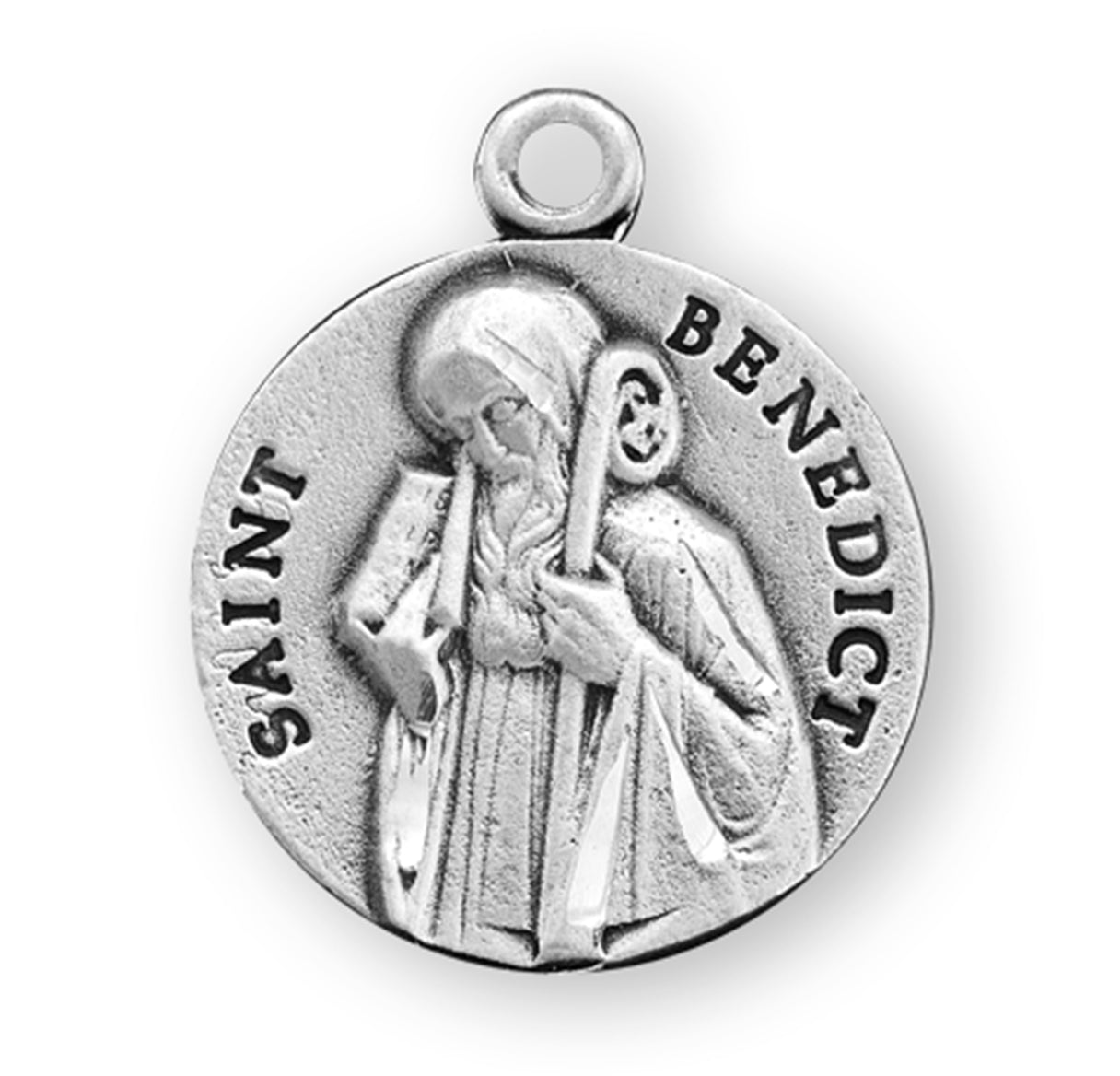 Saint Benedict Protection Round Sterling Silver Medal Pendant with Chain