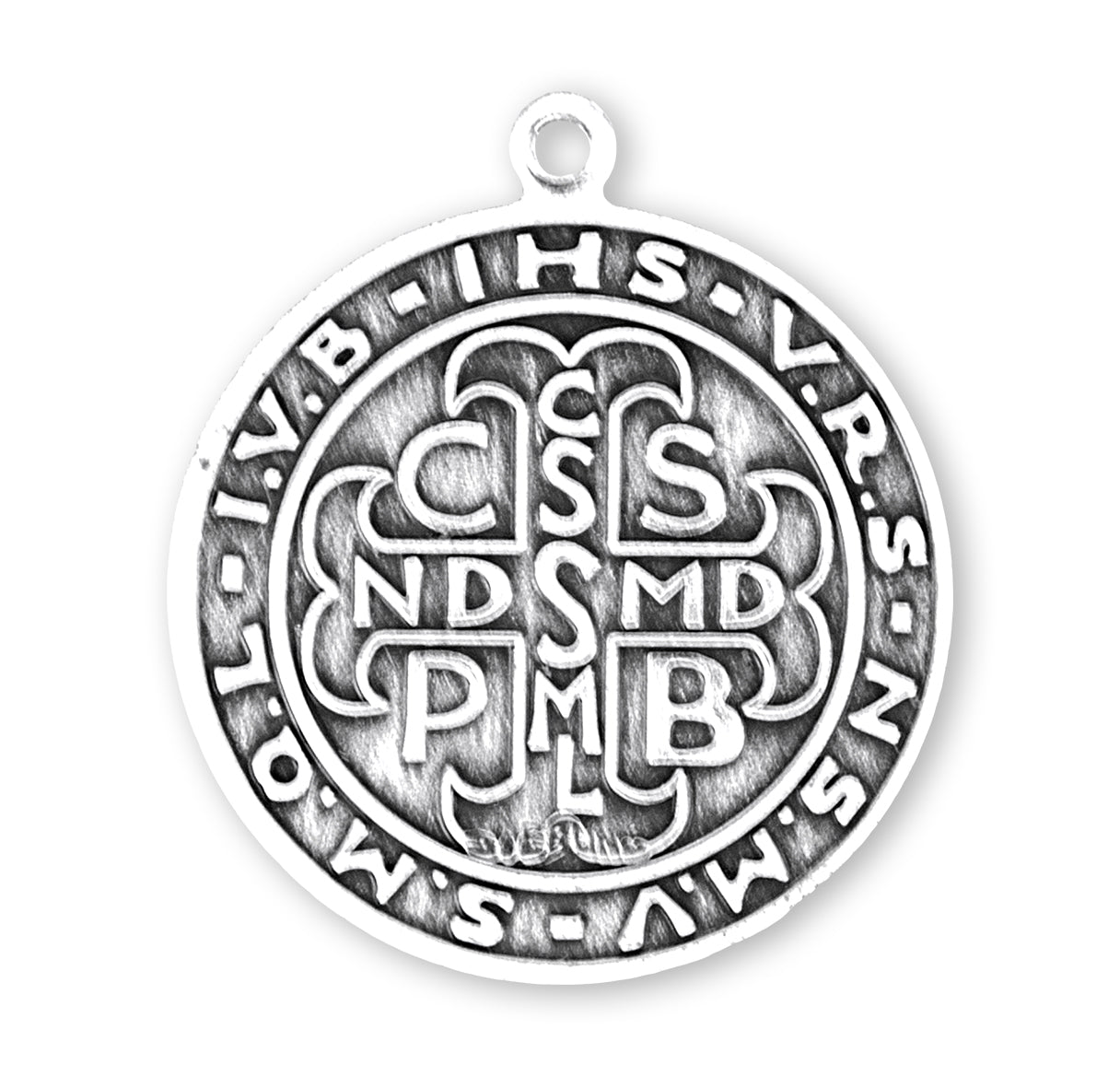 Saint Benedict Protection Round Sterling Silver Medal Pendant with Chain
