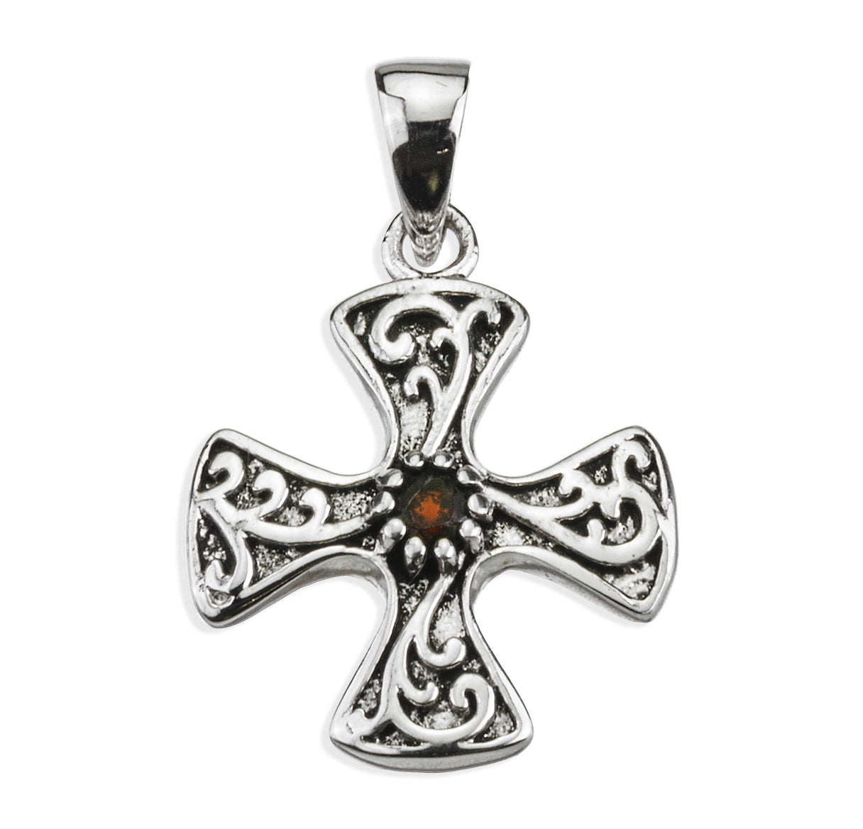 Sterling Silver Cross and Garnet Zircon