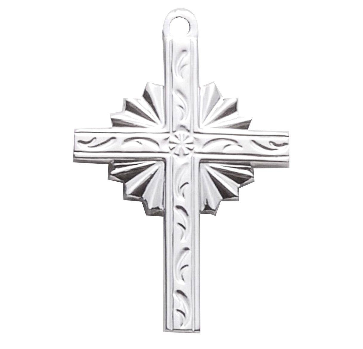 Sterling Silver Engraved Vine Design Cross