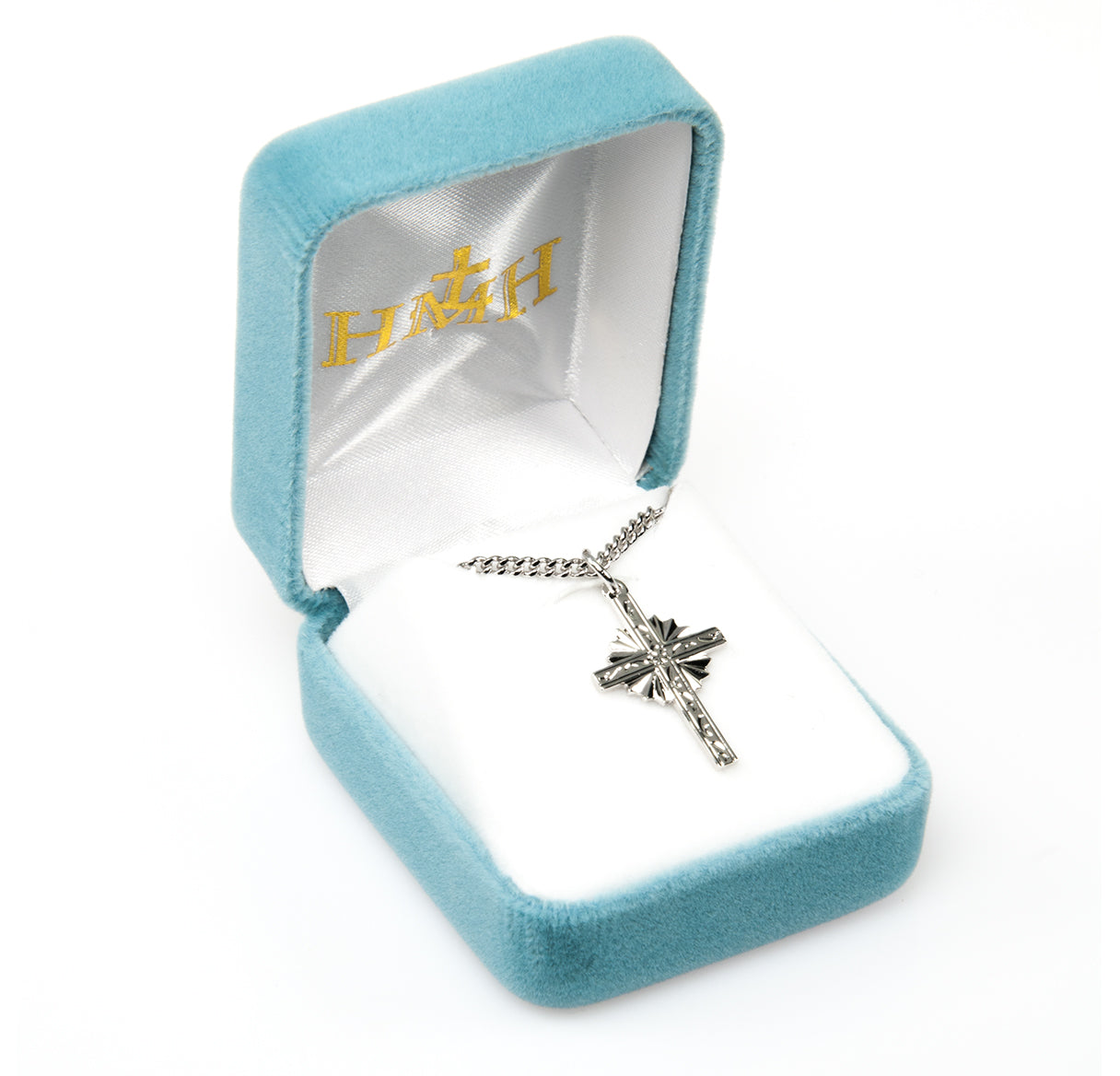 Sterling Silver Engraved Vine Design Cross