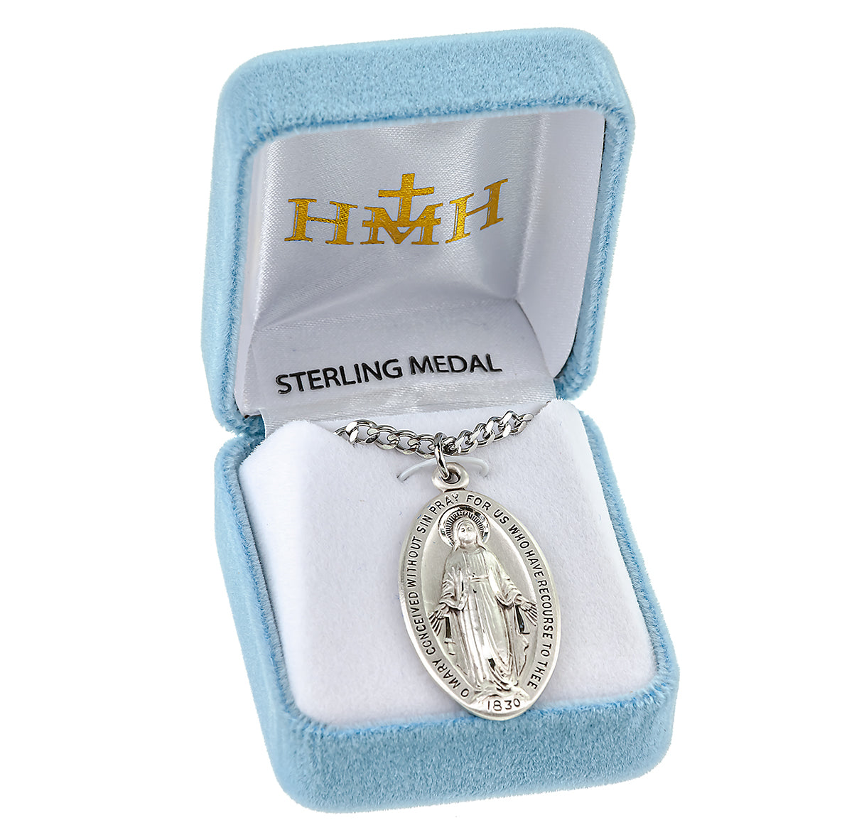 Sterling Silver Oval Miraculous Medal Pendant with Chain