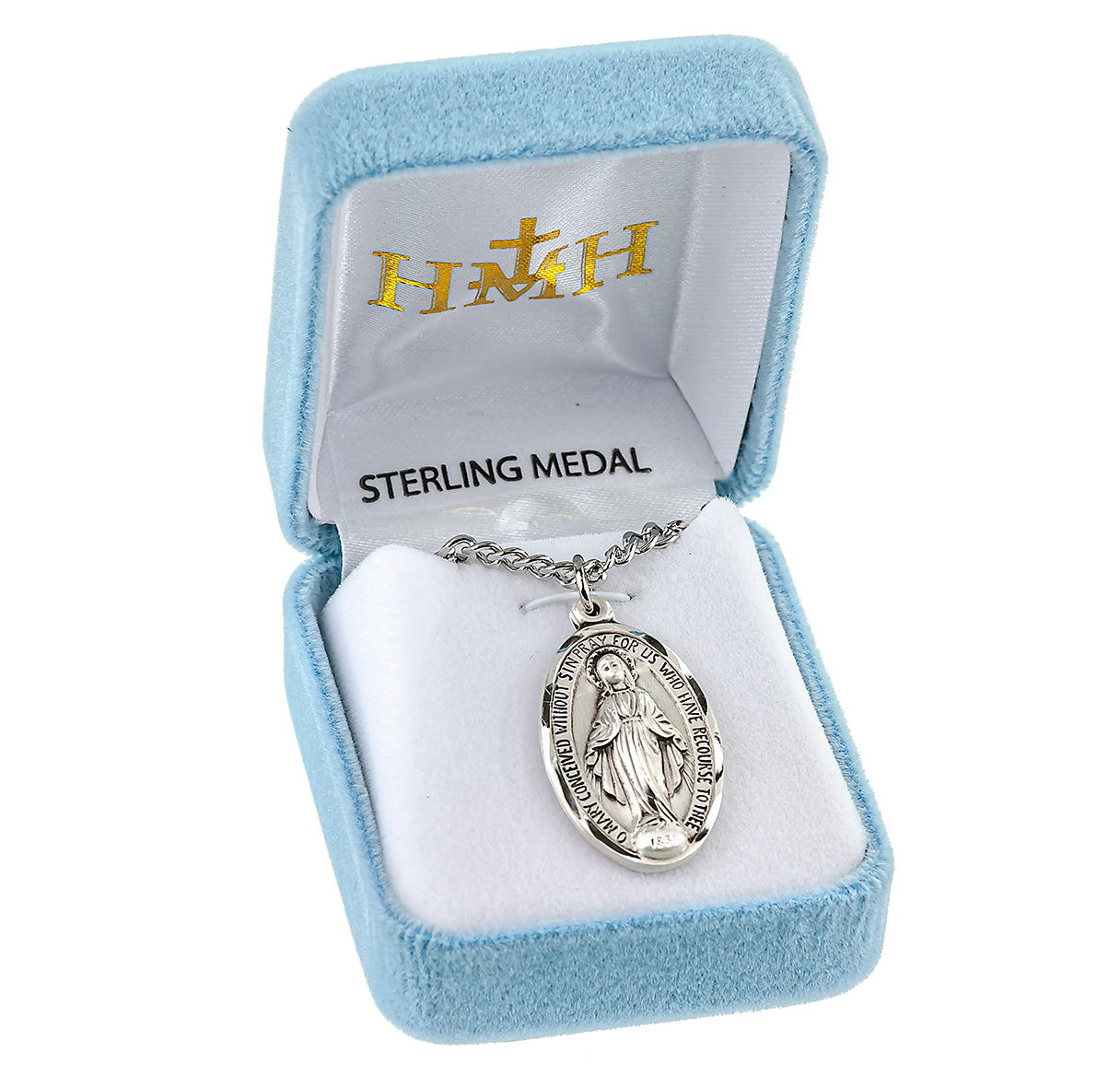 Sterling Silver Oval Miraculous Medal Pendant with Chain