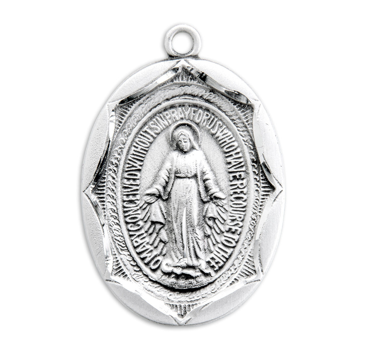 Sterling Silver Oval Miraculous Medal Pendant with Chain