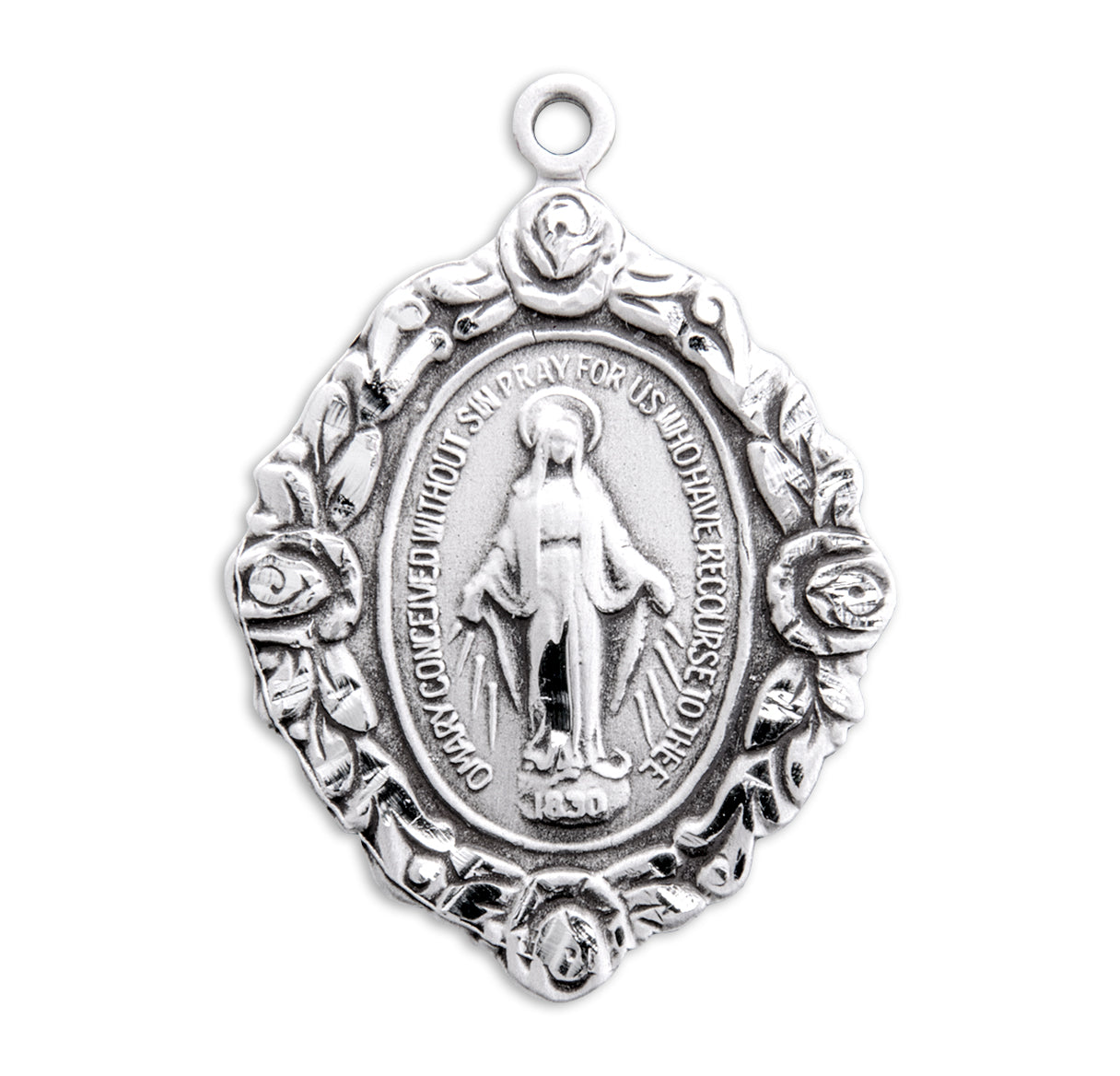 Sterling Silver Miraculous Medal Pendant with Chain