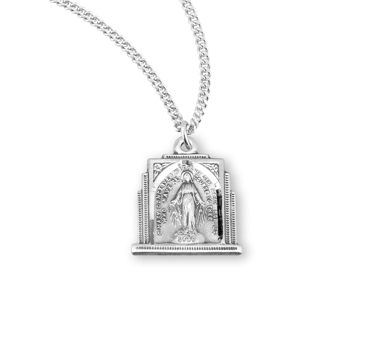 Sterling Silver Multi-Step Miraculous Medal Pendant with Chain