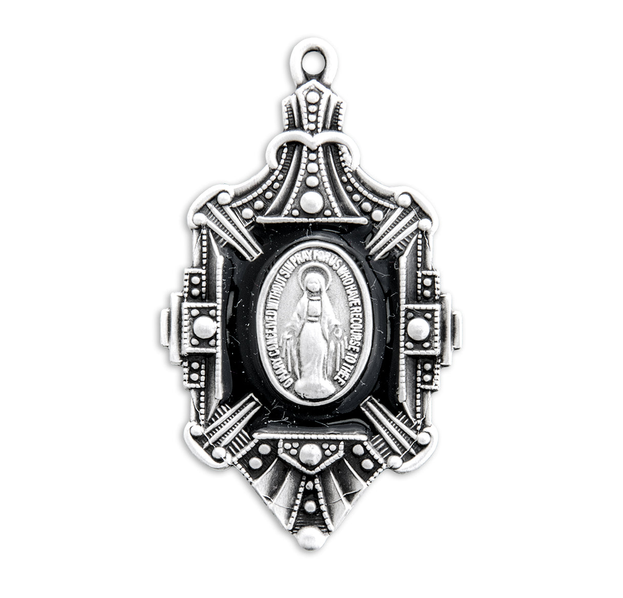 Sterling Silver Fancy Enameled Miraculous Medal Pendant with Chain