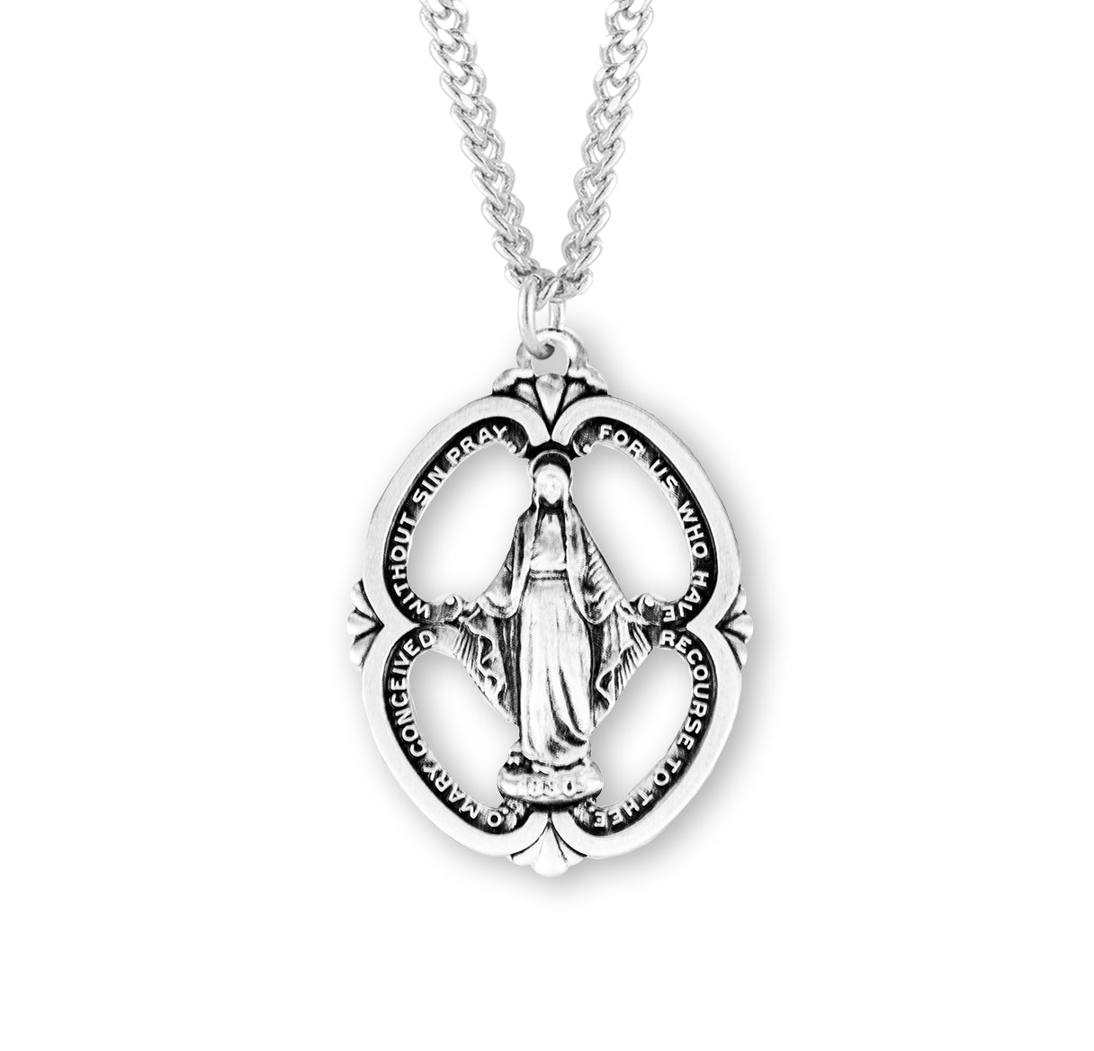 Sterling Silver Miraculous Medal Pendant with Chain