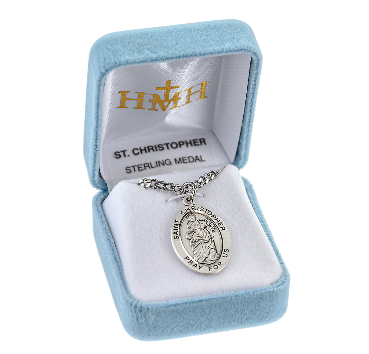 Patron Saint Christopher Oval Sterling Silver Medal Pendant with Chain