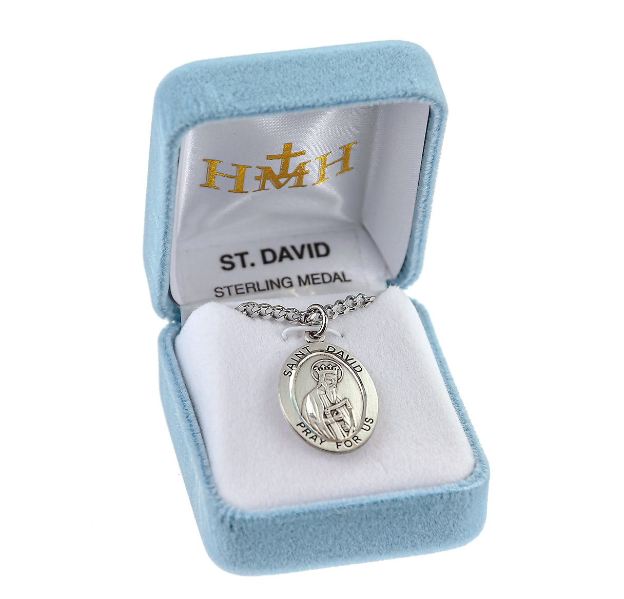 Patron Saint David Oval Sterling Silver Medal Pendant with Chain