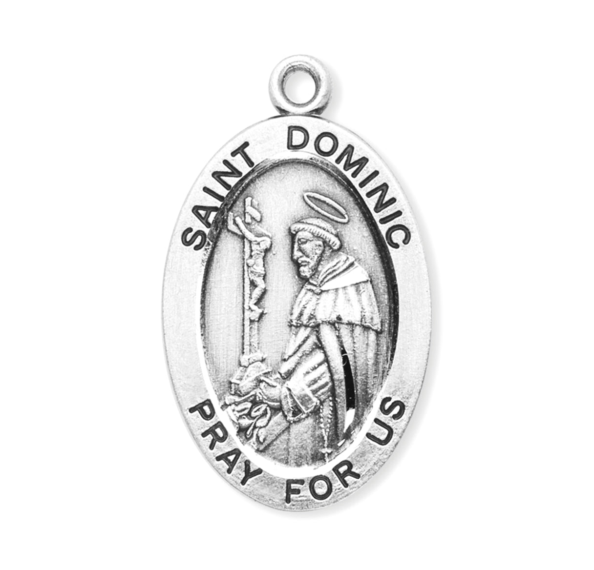 Patron Saint Dominic Oval Sterling Silver Medal Pendant with Chain