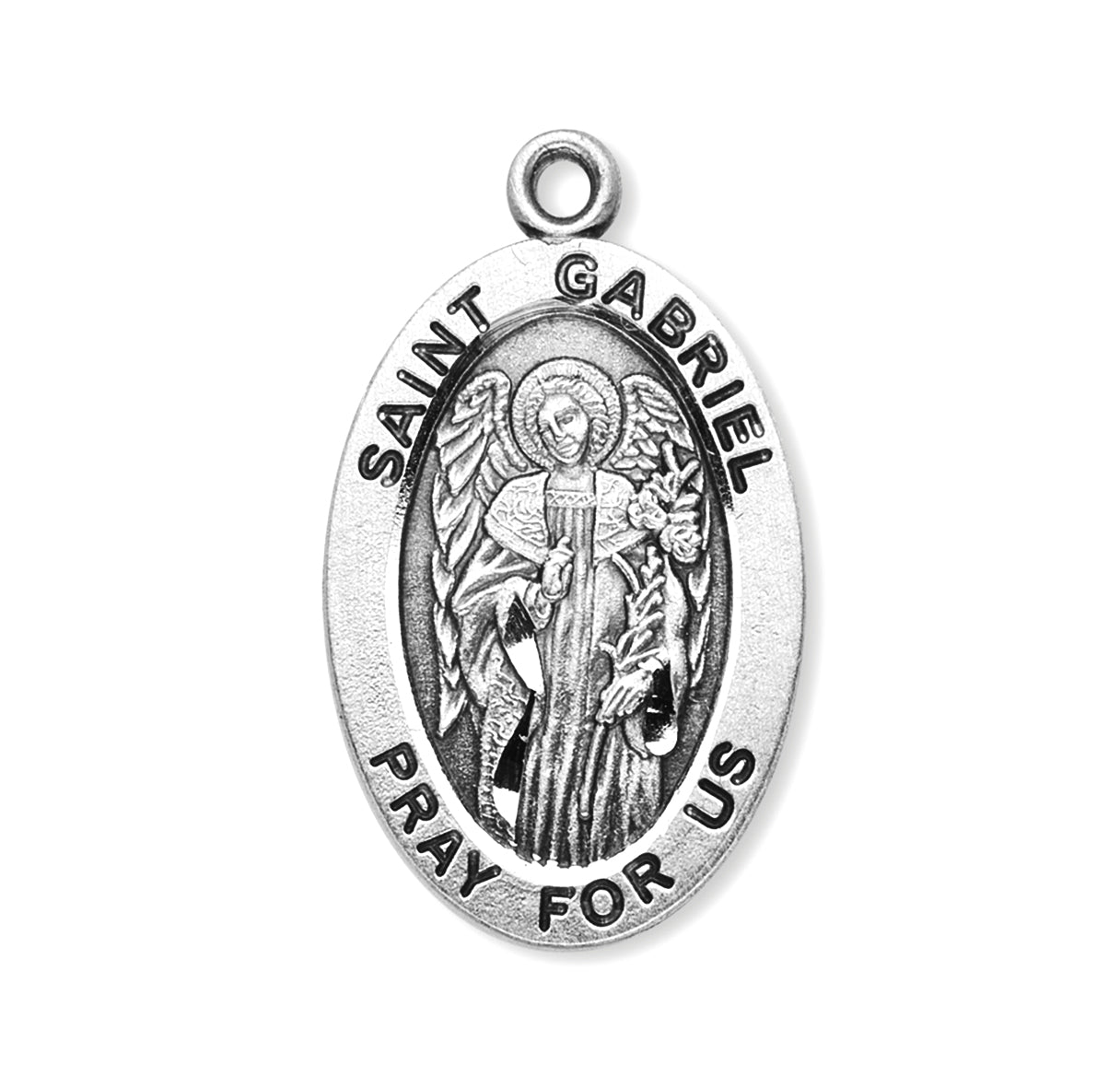 Patron Saint Gabriel Oval Sterling Silver Medal Pendant with Chain