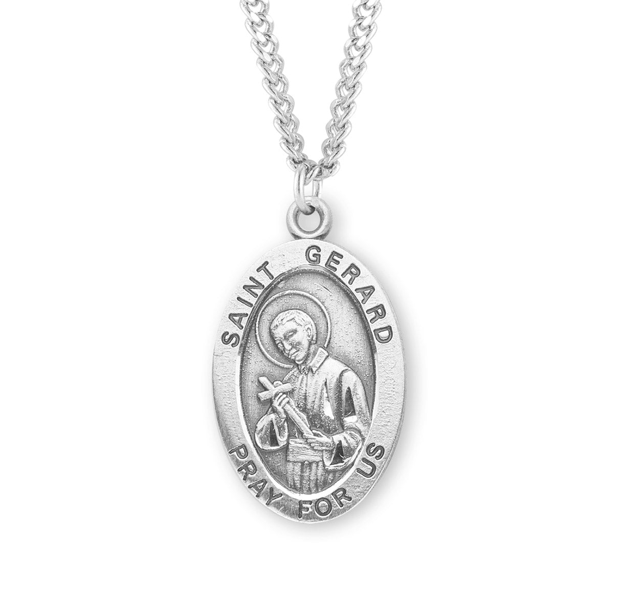 Patron Saint Gerard Oval Sterling Silver Medal Pendant with Chain