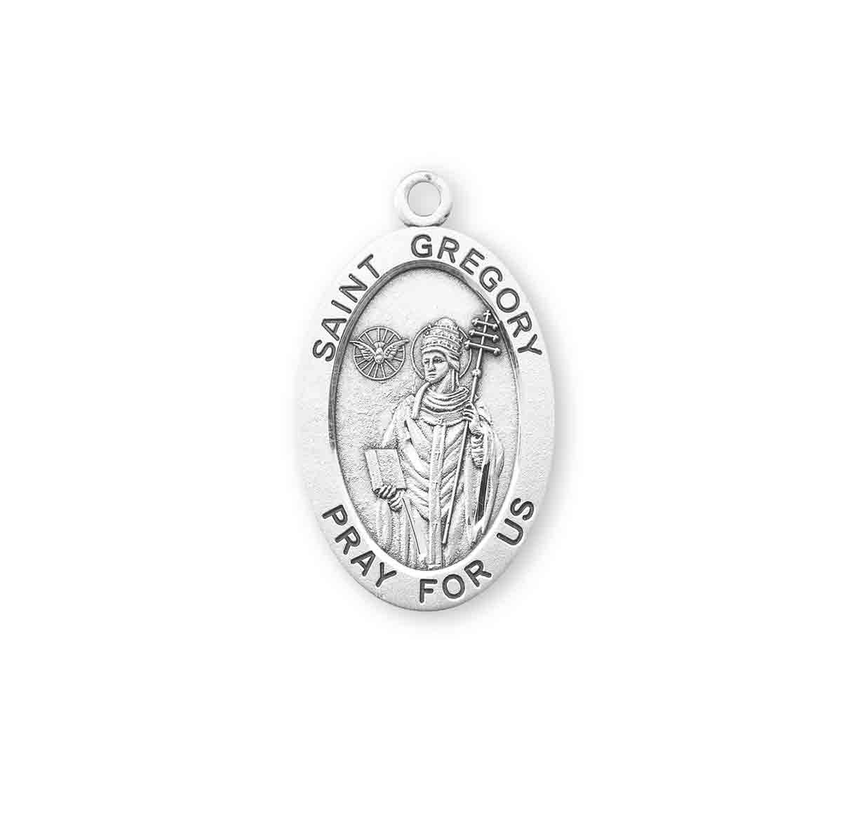 Patron Saint Gregory Oval Sterling Silver Medal Pendant with Chain