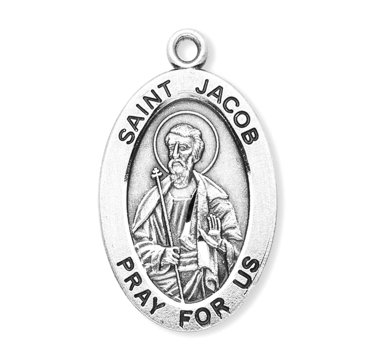 Patron Saint Jacob Oval Sterling Silver Medal Pendant with Chain