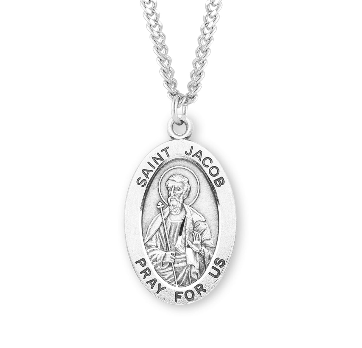 Patron Saint Jacob Oval Sterling Silver Medal Pendant with Chain