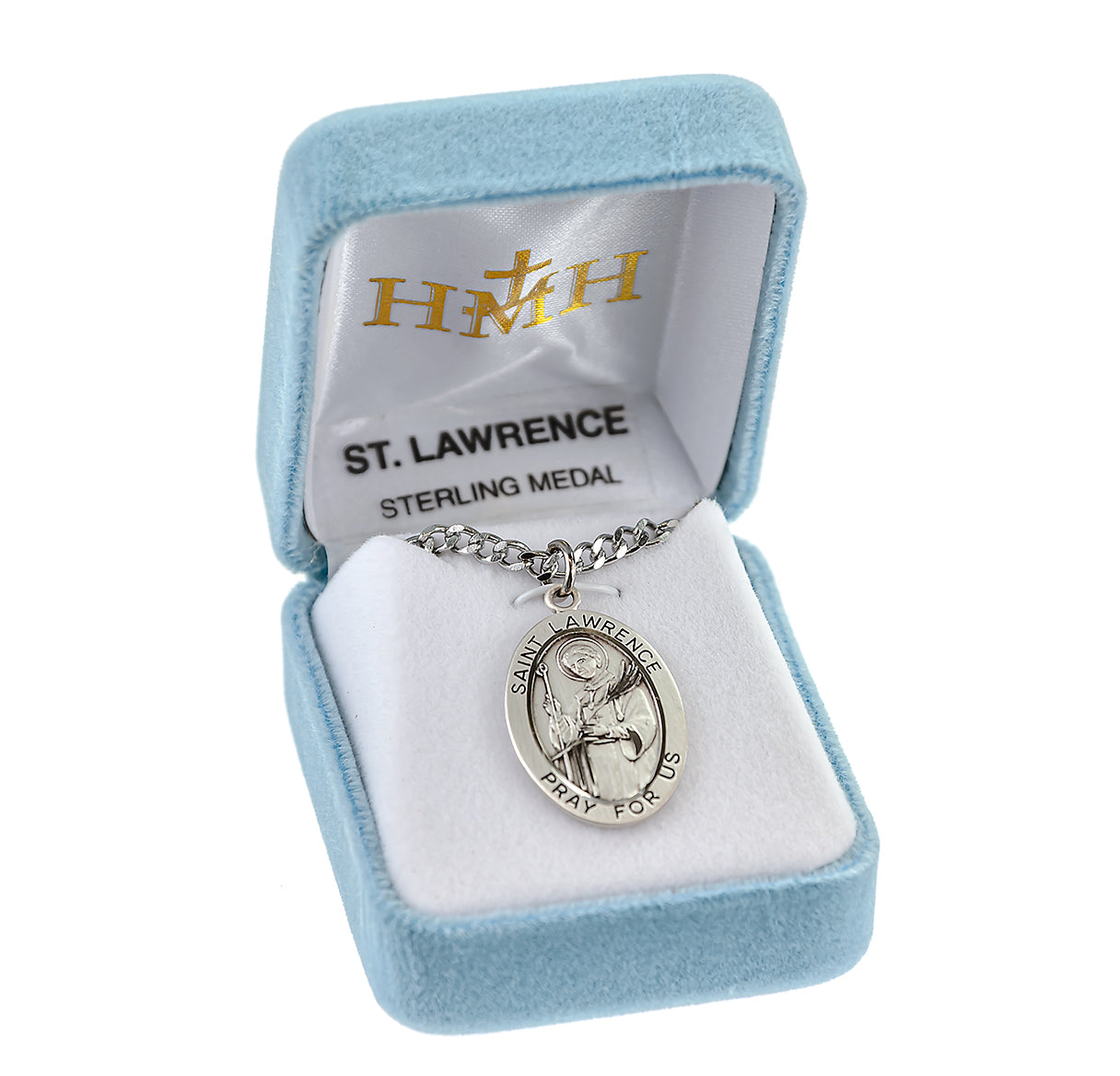 Patron Saint Lawrence Oval Sterling Silver Medal Pendant with Chain
