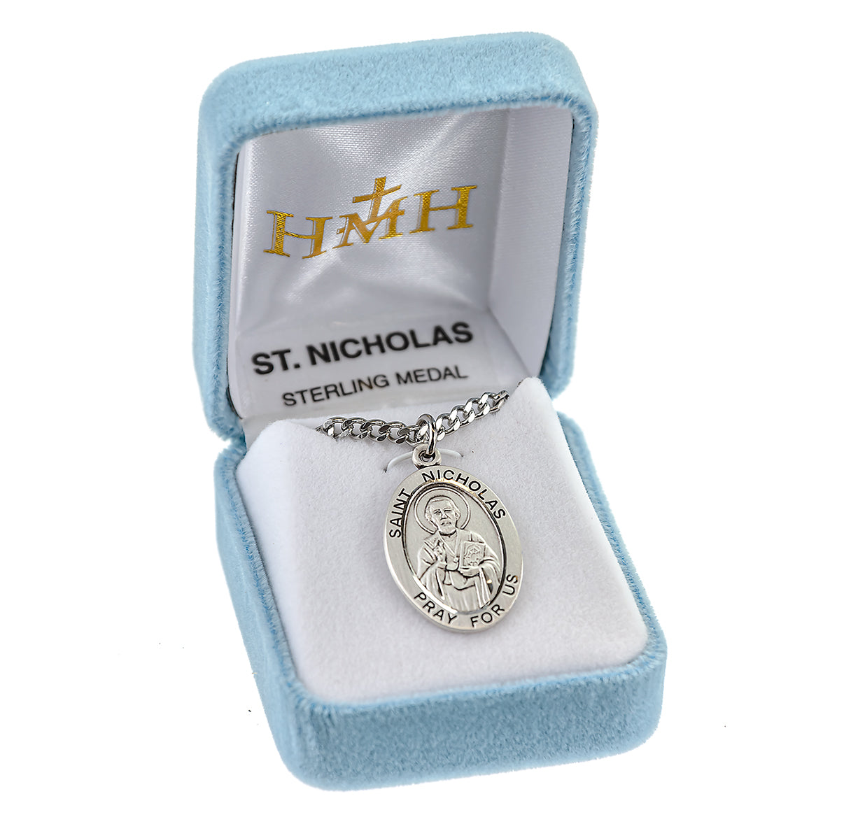 Patron Saint Nicholas Oval Sterling Silver Medal Pendant with Chain
