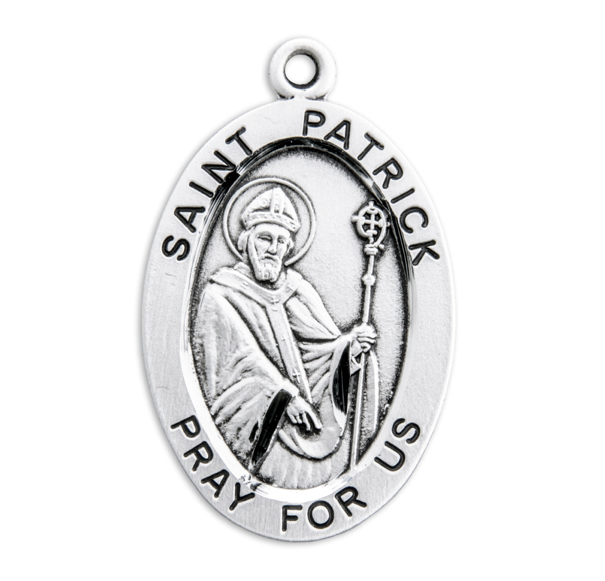 Patron Saint Patrick Oval Sterling Silver Medal Pendant with Chain