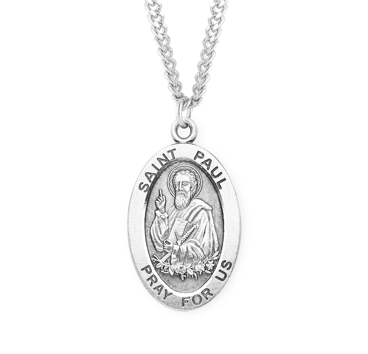 Patron Saint Paul Oval Sterling Silver Medal Pendant with Chain