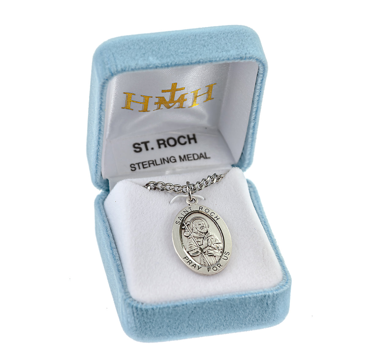 Patron Saint Roch Oval Sterling Silver Medal Pendant with Chain