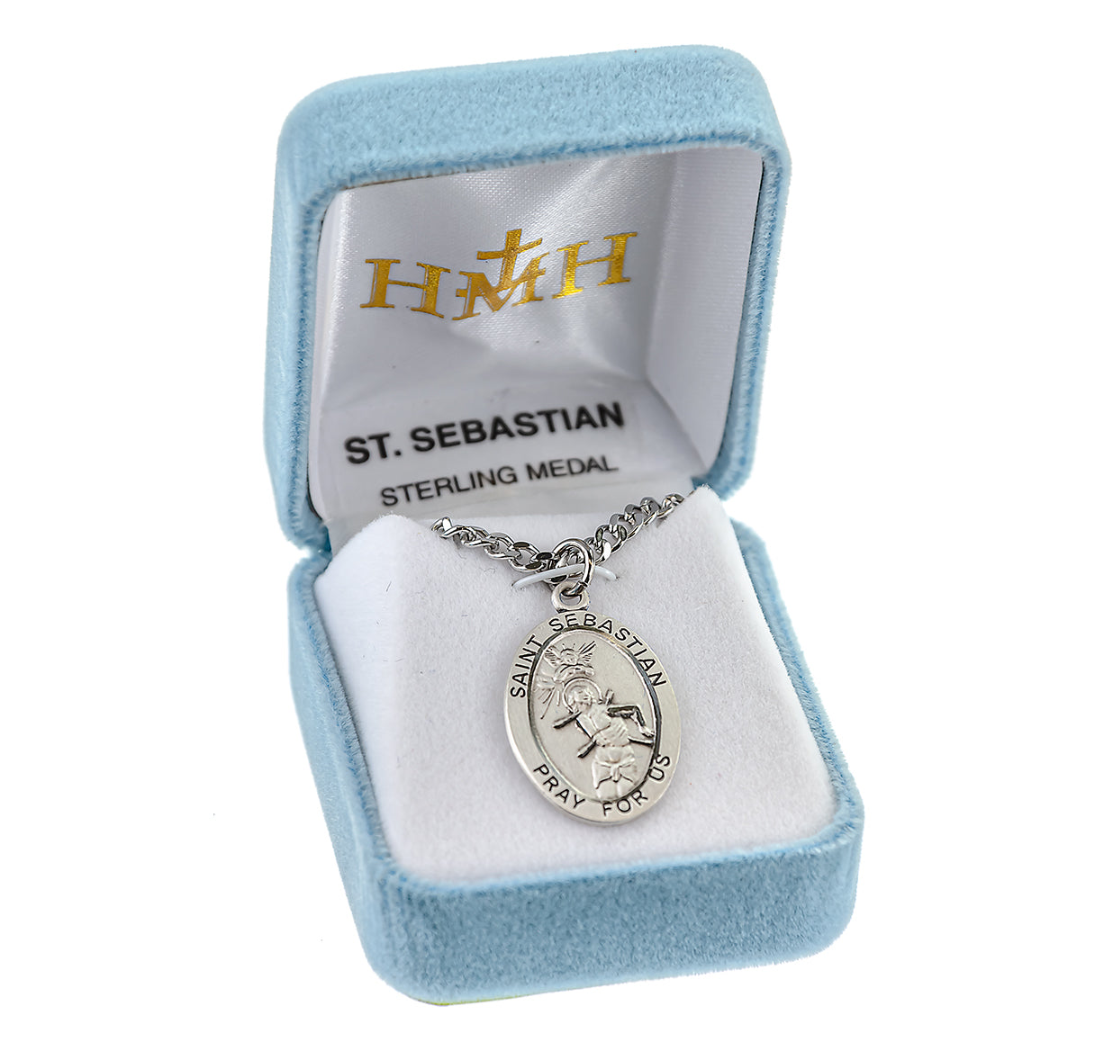 Patron Saint Sebastian Oval Sterling Silver Medal Pendant with Chain