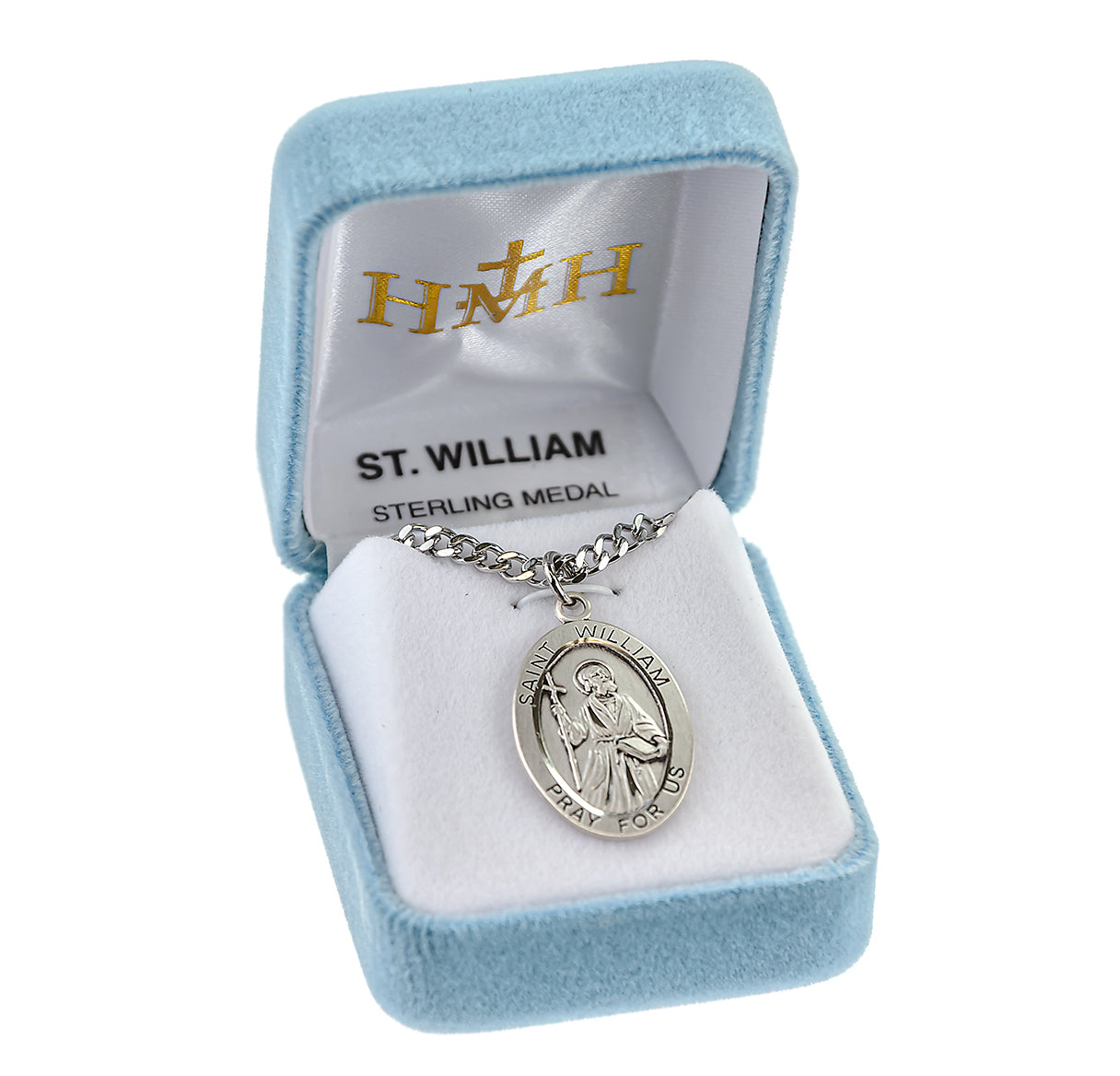 Patron Saint William Oval Sterling Silver Medal Pendant with Chain